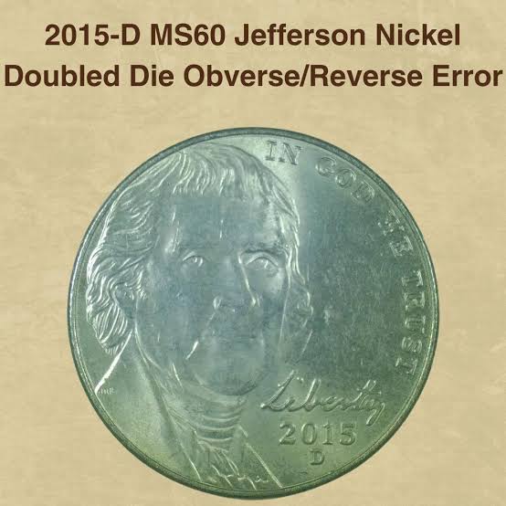 2015 nickel doubled die error close-up showing doubling on LIBERTY and IN GOD WE TRUST lettering